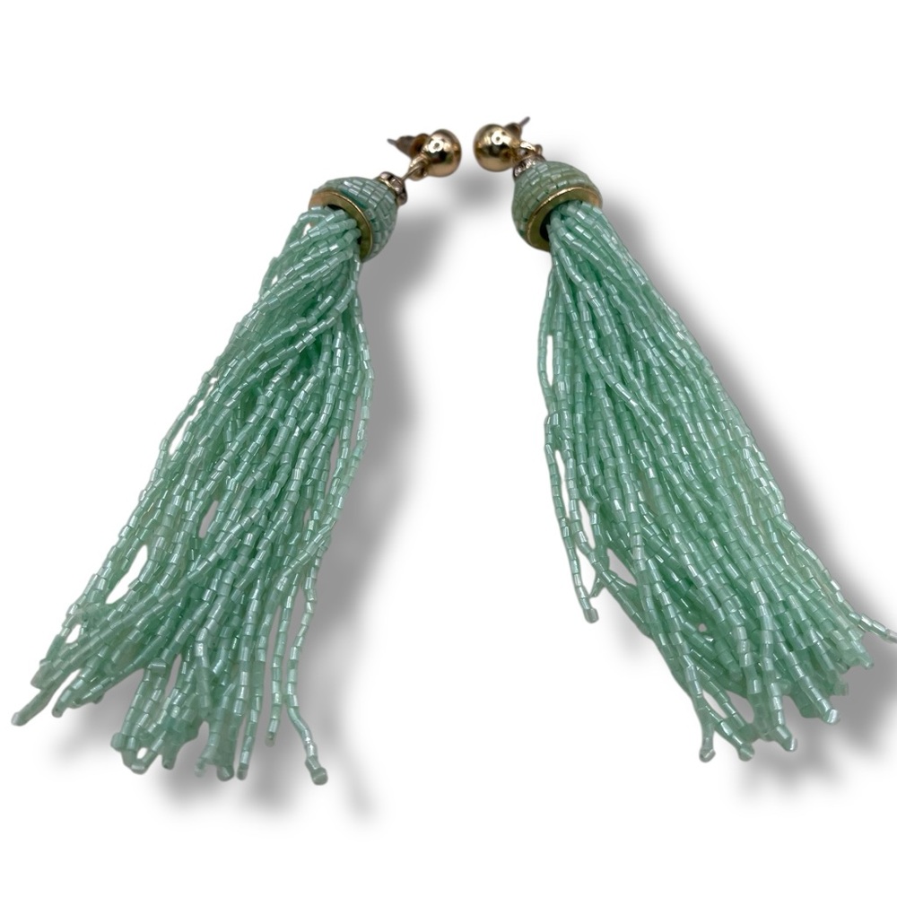 ❤️ Seafoam Green Seed Bead Tassel Earrings